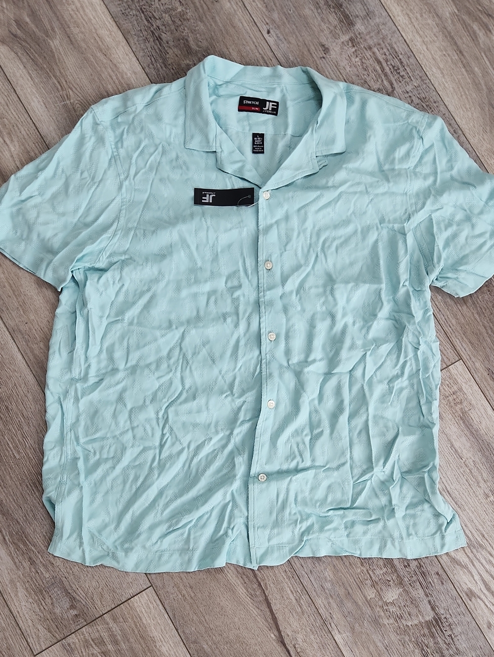 JF J Ferrar Stretch Slim Short Sleeve Button-Up Shirt in Aqua 16-16 1/2